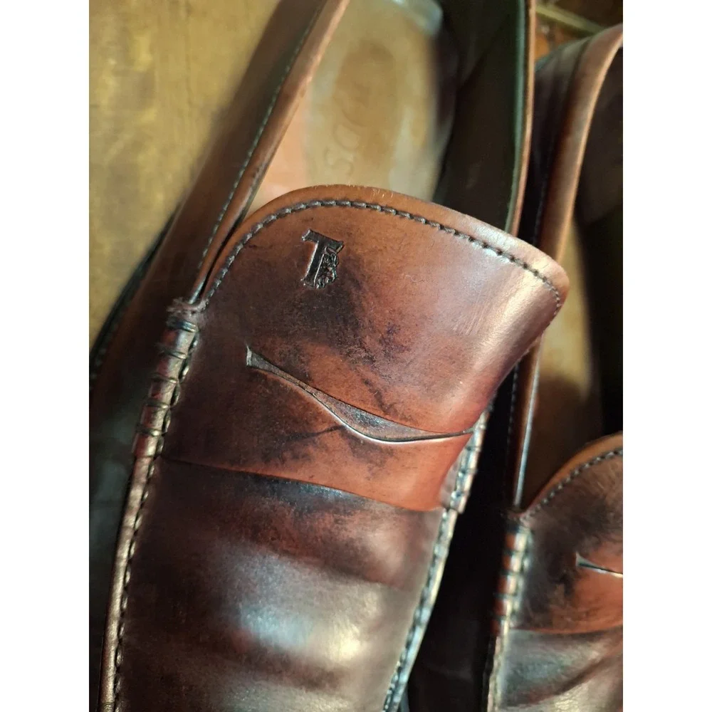 Tod's Men's Reddish Brown Leather Penny Loafer Driving Shoes 9.5 $895